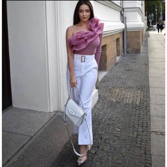 NWT ZARA BLOGGERS FAV ORGANZA RUFFLE MESH PINK TOP VOLUMINOUS - Picture 3 of 5